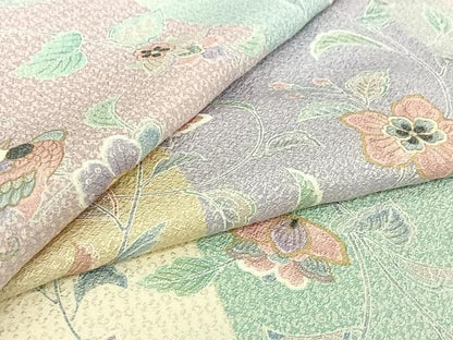 平和屋着物▽上質な小紋　単衣　更紗花鳥文　暈し染め　金彩　正絹　逸品　AABI4564jh