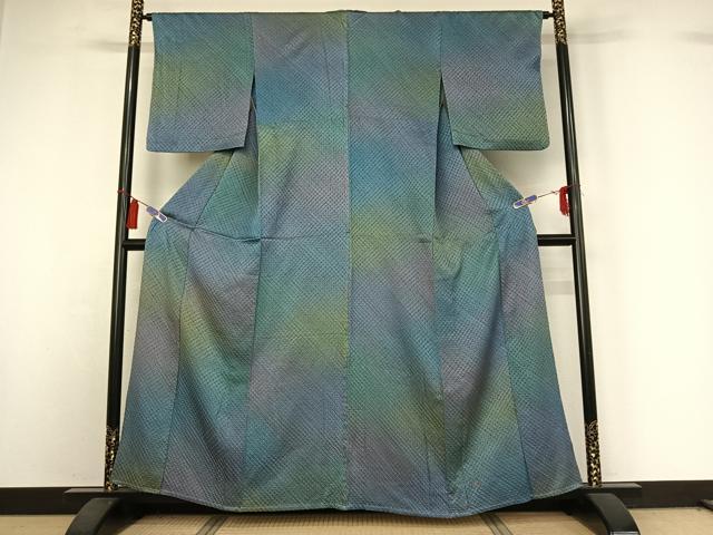 平和屋着物▽上質な小紋　単衣　霞文　暈し染め　正絹　逸品　AABI4565jh