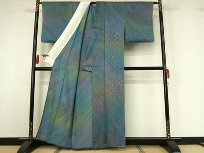 平和屋着物▽上質な小紋　単衣　霞文　暈し染め　正絹　逸品　AABI4565jh
