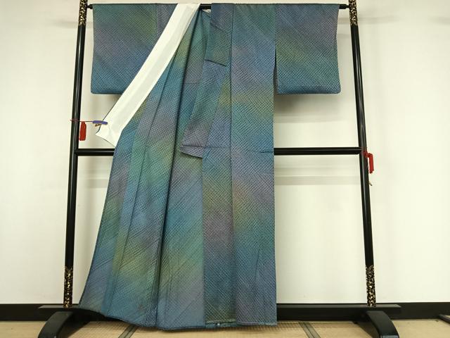 平和屋着物▽上質な小紋　単衣　霞文　暈し染め　正絹　逸品　AABI4565jh