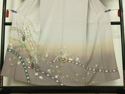 平和屋着物▽中国三大刺繍　汕頭刺繍　スワトウ刺繍　訪問着　単衣　総刺繍　飾花文　暈し染め　正絹　逸品　AABI4569jh