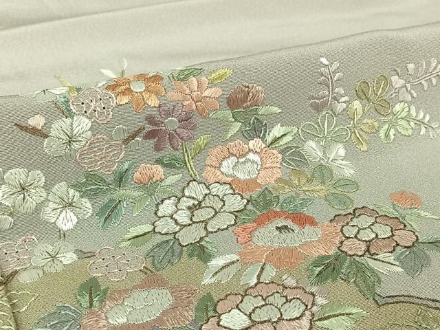 平和屋着物▽中国三大刺繍　スワトウ刺繍　総刺繍　訪問着　単衣　枝花文　暈し染め　金糸　正絹　逸品　CAAW1572xi 平和屋着物▽中国三大刺繍 汕頭刺繍 スワトウ刺繍 訪問着 単衣