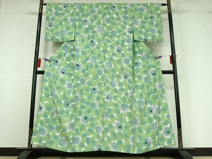 平和屋着物▽上質な小紋　単衣　絞り　草花文　暈し染め　正絹　逸品　AABI4571jh