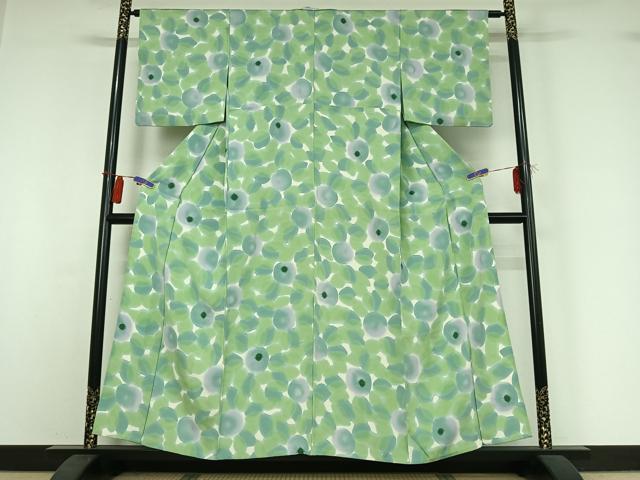 平和屋着物▽上質な小紋　単衣　絞り　草花文　暈し染め　正絹　逸品　AABI4571jh