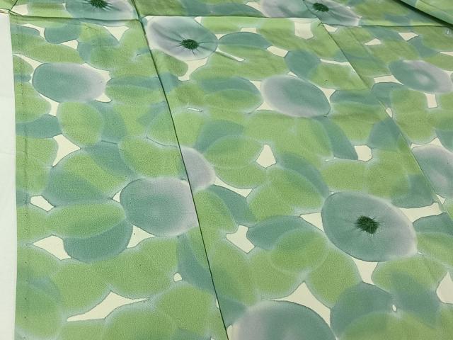 平和屋着物▽上質な小紋　単衣　絞り　草花文　暈し染め　正絹　逸品　AABI4571jh