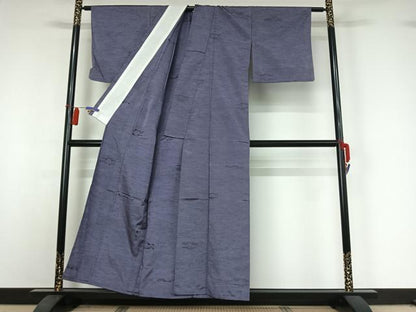 平和屋着物▽上質な紬　単衣　横段文　正絹　逸品　AABI4572jh