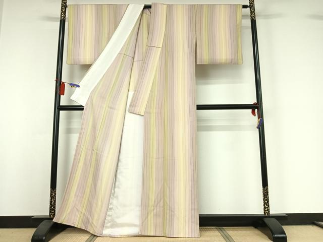 平和屋着物▽上質な小紋　単衣　縞　正絹　逸品　AABI4573jh
