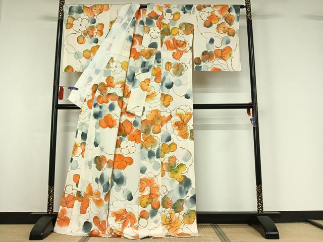 平和屋着物▽上質な小紋　単衣　作家物　手描き　葡萄蔦の葉文　正絹　逸品　CAAT6628xi 平和屋着物▽豪華色留袖 単衣 手描き 葡萄蔦の葉文 洗える最高級着物