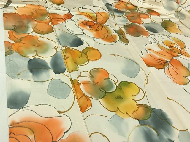 平和屋着物▽上質な小紋 単衣 手描き 草花文 暈し染め 正絹