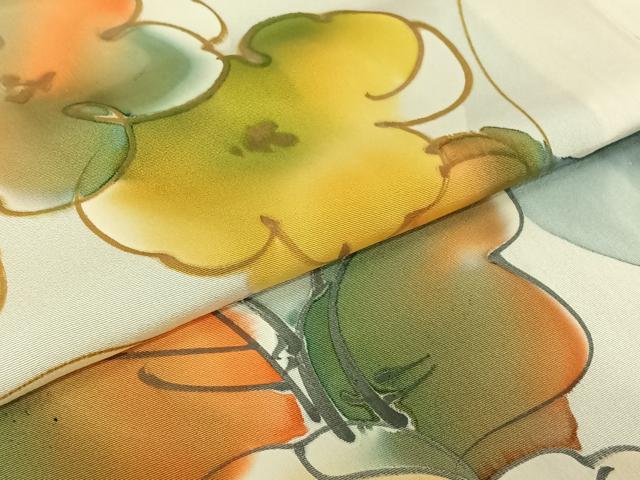 平和屋着物▽上質な小紋 単衣 手描き 草花文 暈し染め 正絹