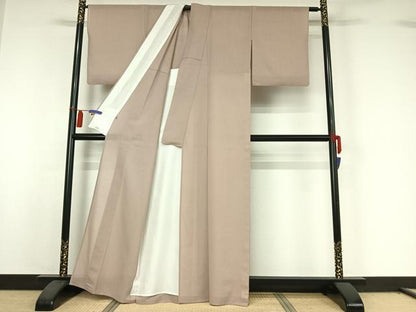 平和屋着物▽上質な紬　単衣　灰桜色　阪急百貨店扱い　正絹　逸品　AABI4577jh
