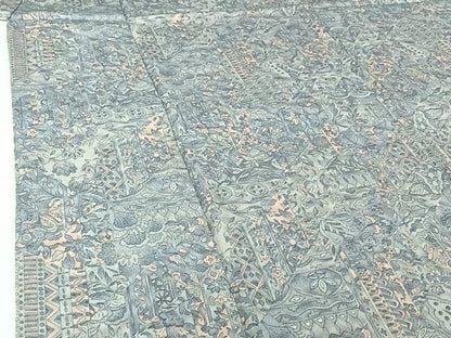 平和屋着物▽上質な小紋　単衣　切り嵌め更紗花文　反端付き　正絹　逸品　AABI4578jh