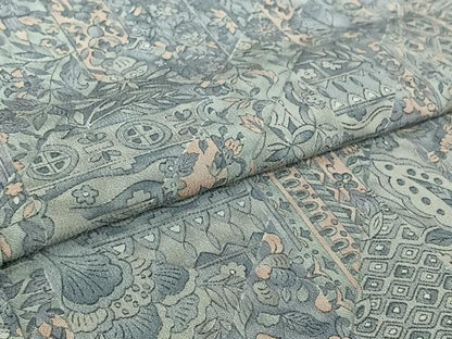 平和屋着物▽上質な小紋　単衣　切り嵌め更紗花文　反端付き　正絹　逸品　AABI4578jh