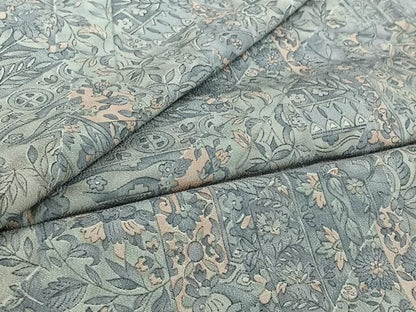 平和屋着物▽上質な小紋　単衣　切り嵌め更紗花文　反端付き　正絹　逸品　AABI4578jh