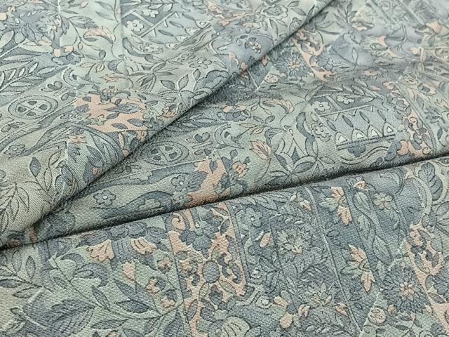 平和屋着物▽上質な小紋　単衣　切り嵌め更紗花文　反端付き　正絹　逸品　AABI4578jh