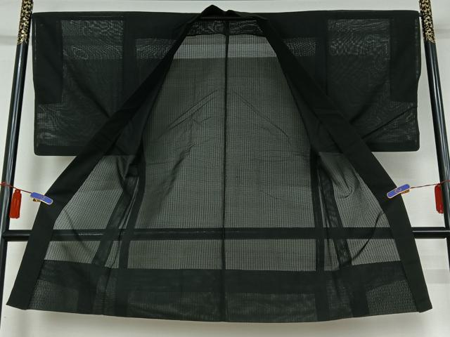 平和屋着物▽男性　長羽織　スリーシーズン　春夏秋　塵除け　暗黒色　黒地　正絹　逸品　AABI4583jh