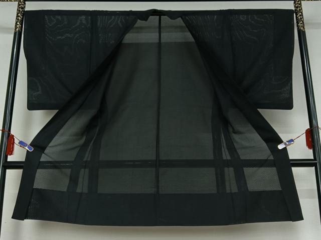 平和屋着物▽男性　長羽織　スリーシーズン　春夏秋　塵除け　暗黒色　黒地　正絹　逸品　AABI4584jh