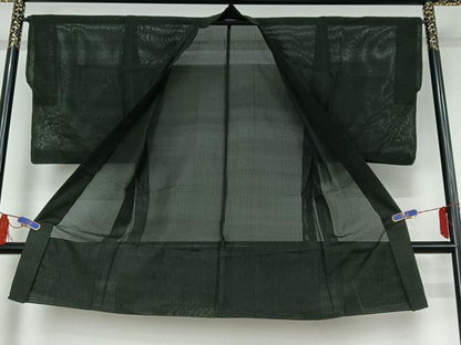平和屋着物▽男性　長羽織　スリーシーズン　春夏秋　塵除け　縞　黒地　正絹　逸品　AABI4585jh