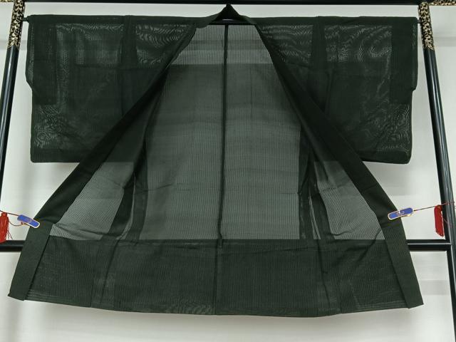 平和屋着物▽男性　長羽織　スリーシーズン　春夏秋　塵除け　縞　黒地　正絹　逸品　AABI4585jh