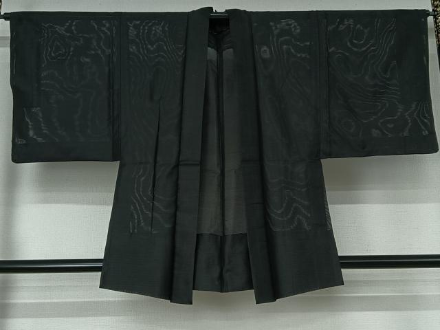 平和屋着物▽男性　黒紋付　羽織　スリーシーズン　春夏秋　塵除け　暗黒色　黒地　正絹　逸品　AABI4587jh