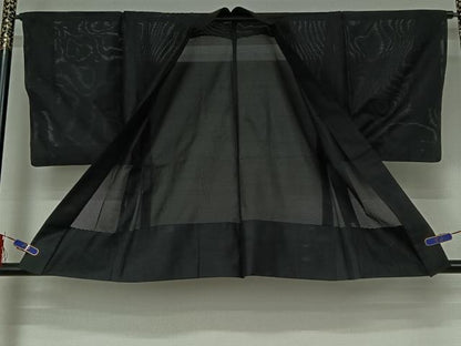 平和屋着物▽男性　黒紋付　羽織　スリーシーズン　春夏秋　塵除け　暗黒色　黒地　正絹　逸品　AABI4587jh