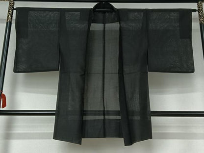平和屋着物▽羽織　スリーシーズン　春夏秋　塵除け　暗黒色　黒地　正絹　逸品　AABI4592jh