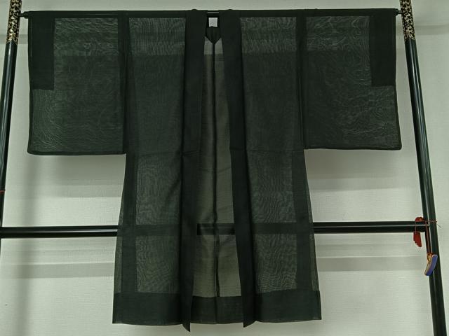 平和屋着物▽男性　長羽織　スリーシーズン　春夏秋　塵除け　暗黒色　黒地　正絹　逸品　AABI4595jh