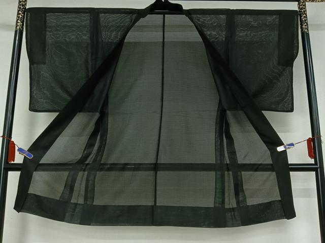 平和屋着物▽男性　長羽織　スリーシーズン　春夏秋　塵除け　暗黒色　黒地　正絹　逸品　AABI4595jh