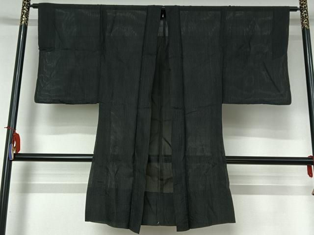 平和屋着物▽男性　長羽織　スリーシーズン　春夏秋　塵除け　暗黒色　黒地　正絹　逸品　AABI4596jh