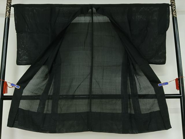 平和屋着物▽男性　長羽織　スリーシーズン　春夏秋　塵除け　暗黒色　黒地　正絹　逸品　AABI4596jh
