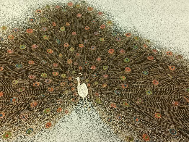 平和屋着物▽訪問着　単衣　孔雀羽文　たたき染め　金彩　正絹　逸品　AABI4597jh