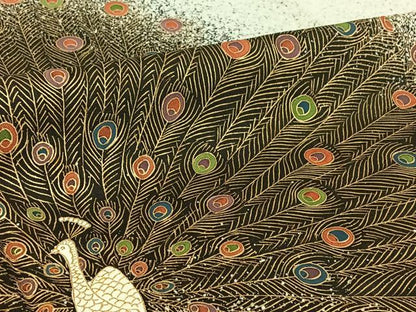 平和屋着物▽訪問着　単衣　孔雀羽文　たたき染め　金彩　正絹　逸品　AABI4597jh