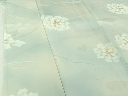 平和屋着物▽上質な小紋　単衣　地紋起こし　草花文　暈し染め　正絹　逸品　AABI4598jh