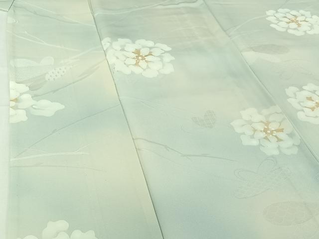 平和屋着物▽上質な小紋　単衣　地紋起こし　草花文　暈し染め　正絹　逸品　AABI4598jh