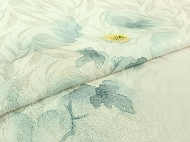 平和屋着物▽上質な小紋　単衣　手描き　草花文　正絹　逸品　AABI4599jh