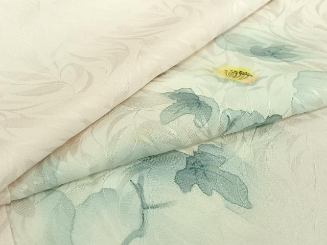 平和屋着物▽上質な小紋　単衣　手描き　草花文　正絹　逸品　AABI4599jh