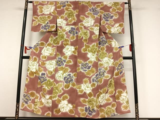 平和屋着物▽上質な小紋　単衣　草花文　暈し染め　正絹　逸品　AABI4600jh