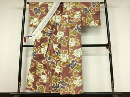 平和屋着物▽上質な小紋　単衣　草花文　暈し染め　正絹　逸品　AABI4600jh