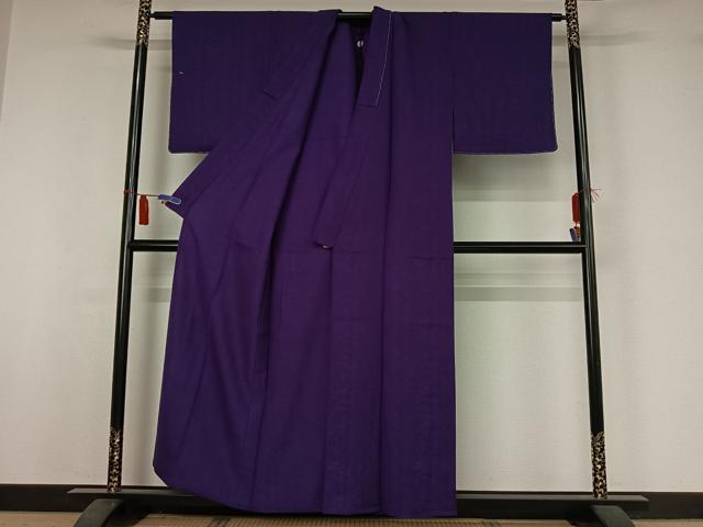 平和屋着物▽上質な色無地　単衣　花唐草地紋　菖蒲色　正絹　逸品　AABI4604jh