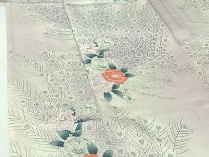 平和屋着物▽上質な小紋　単衣　草花文　暈し染め　正絹　逸品　AABI4606jh