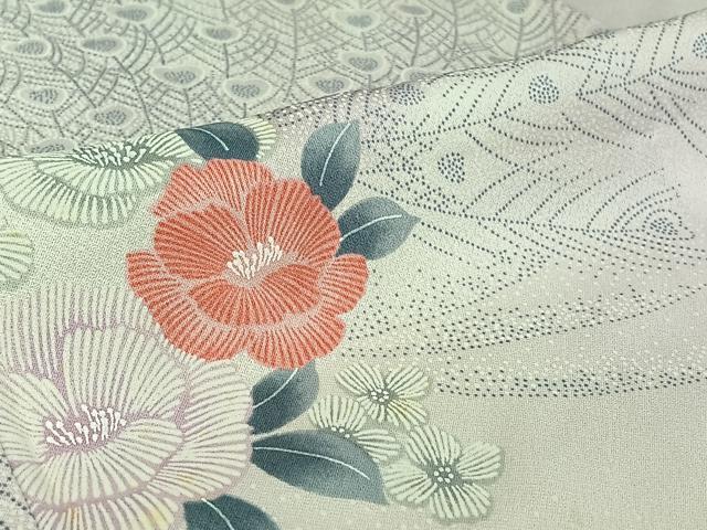 平和屋着物▽上質な小紋　単衣　草花文　暈し染め　正絹　逸品　AABI4606jh
