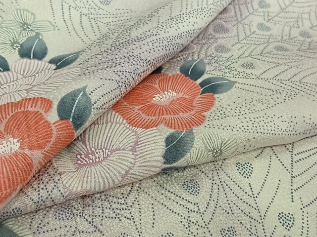 平和屋着物▽上質な小紋　単衣　草花文　暈し染め　正絹　逸品　AABI4606jh