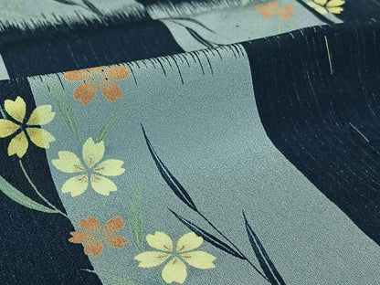 平和屋着物▽上質な小紋　単衣　草花文　正絹　逸品　AABI4607jh