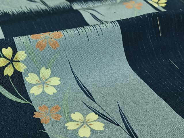平和屋着物▽上質な小紋　単衣　草花文　正絹　逸品　AABI4607jh