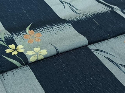 平和屋着物▽上質な小紋　単衣　草花文　正絹　逸品　AABI4607jh