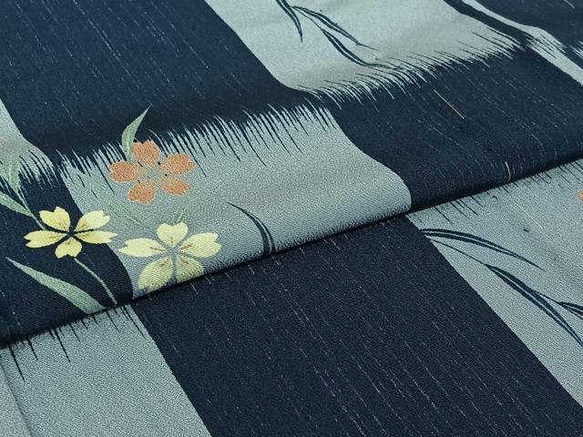 平和屋着物▽上質な小紋　単衣　草花文　正絹　逸品　AABI4607jh