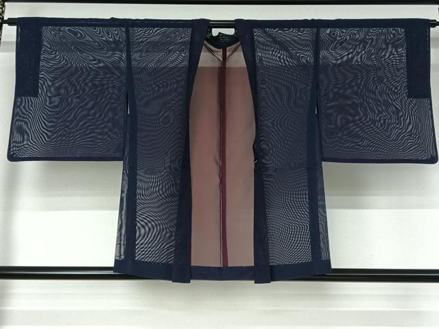 平和屋着物▽羽織　スリーシーズン　春夏秋　塵除け　留紺色　正絹　逸品　AABI4610jh