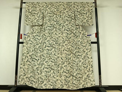 平和屋着物▽上質な小紋　単衣　型染め　舞蝶文　正絹　逸品　AABI4611jh