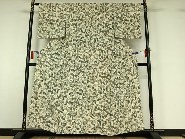 平和屋着物▽上質な小紋　単衣　型染め　舞蝶文　正絹　逸品　AABI4611jh