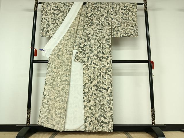 平和屋着物▽上質な小紋　単衣　型染め　舞蝶文　正絹　逸品　AABI4611jh
